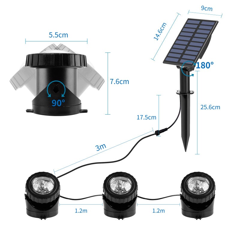 T-SUN Solar Pond Lights, 3 in 1 RGB Color Changing Underwater Pond Lights, Outdoor Waterproof LED Landscape Spotlights for Fish Tank Garden Yard Pool Pond Fountain Waterfall Decoration(3 Head Lamp) - Image 3
